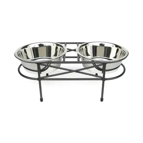 Mesh Elevated Double Dog Bowl - Medium/Black Photo 1