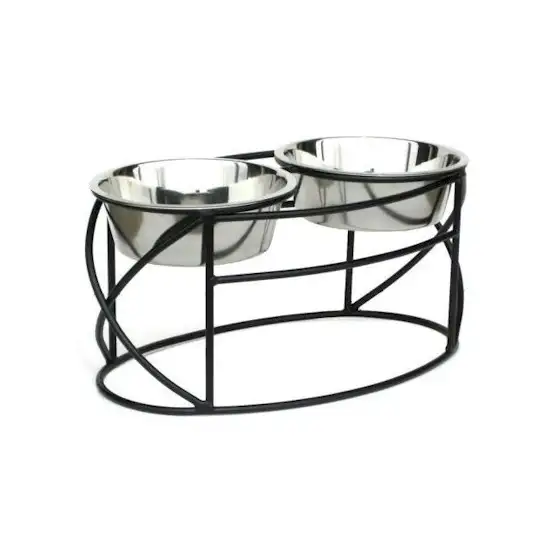 Oval Cross Double Raised Feeder - Large/White Photo 1