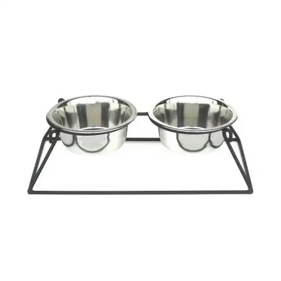 Pyramid Elevated Double Dog Feeder - Large/White Photo 1